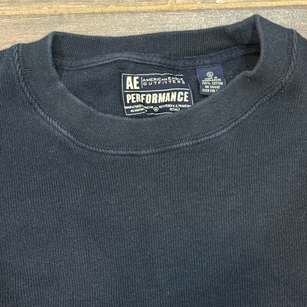 Vtg 90s American Eagle Performance Striped Cotton Crewneck Sweater XL Navy - Picture 5 of 6